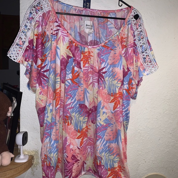 New York Laundry Women's Tropical Leaf Blouse - Pink, Purple, Blue - Picture 1 of 1